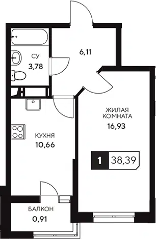 Планировка 1-к.кв