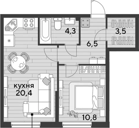Планировка 1-к.кв