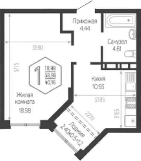 Планировка 1-к.кв
