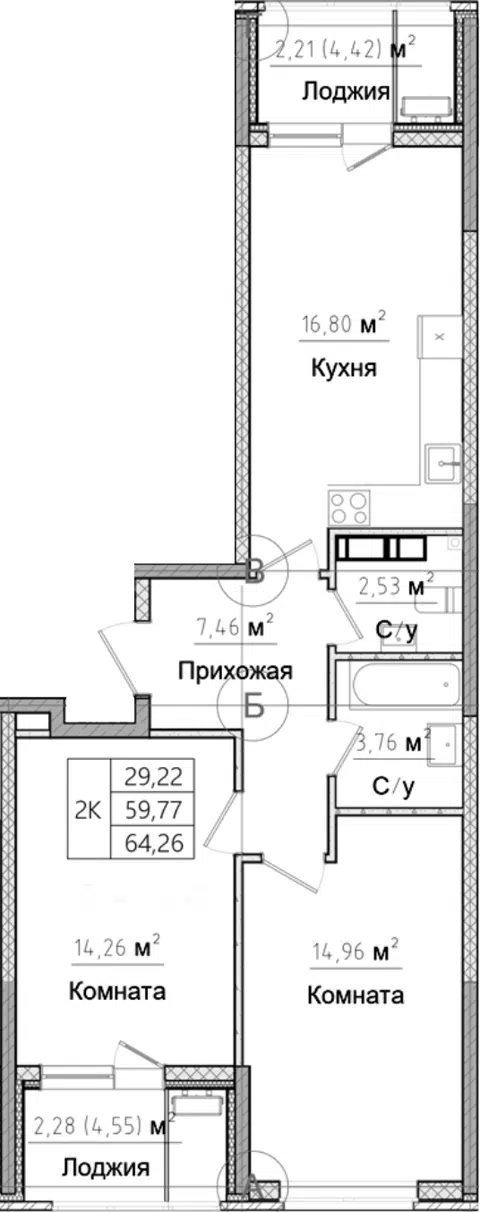 Планировка 3Е-к.кв