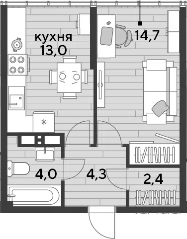 Планировка 1-к.кв