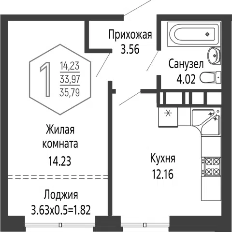 Планировка 1-к.кв
