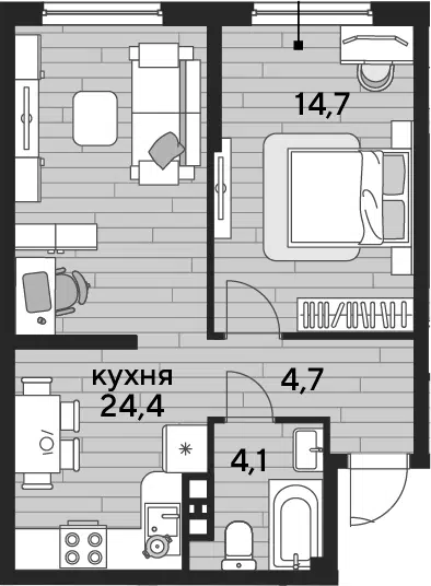 Планировка 1-к.кв