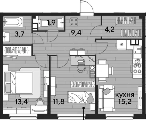 Планировка 2-к.кв