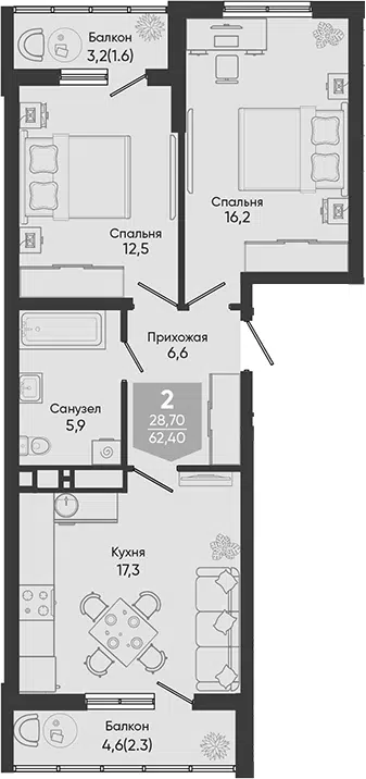 Планировка 3Е-к.кв
