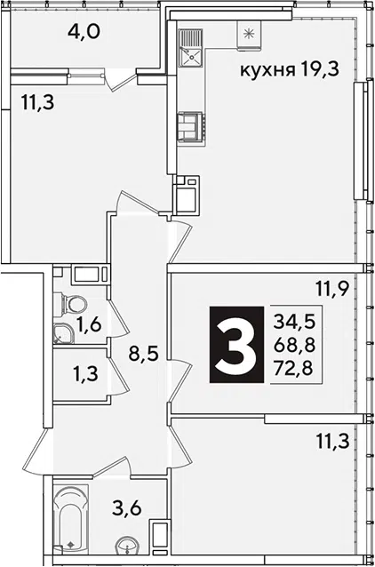 Планировка 4Е-к.кв
