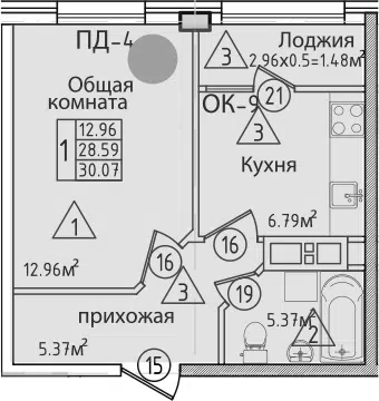Планировка 1-к.кв