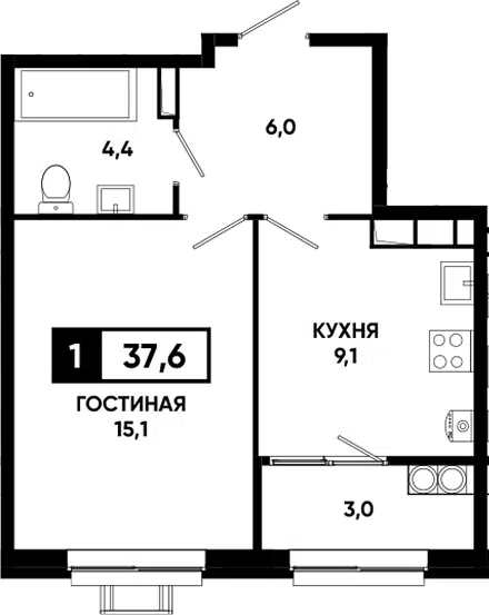 Планировка 1-к.кв
