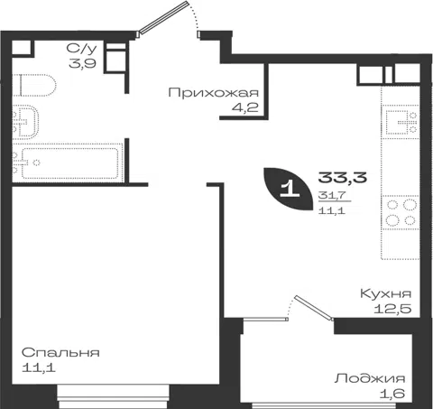Планировка 1-к.кв