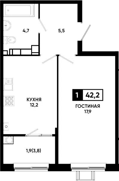 Планировка 1-к.кв