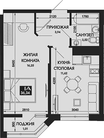 Планировка 1-к.кв
