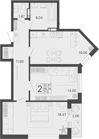 Планировка 2-к.кв
