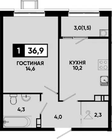 Планировка 1-к.кв