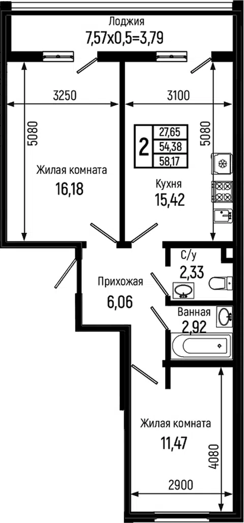 Планировка 2-к.кв