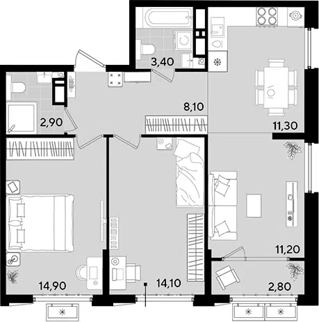 Планировка 3Е-к.кв