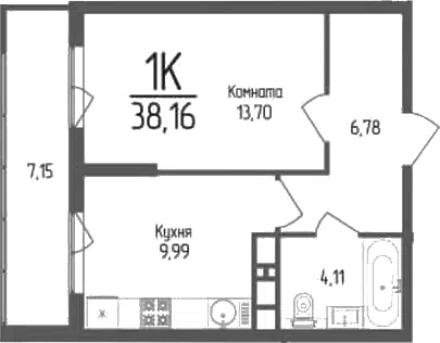 Планировка 1-к.кв