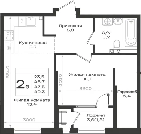 Планировка 2Е-к.кв