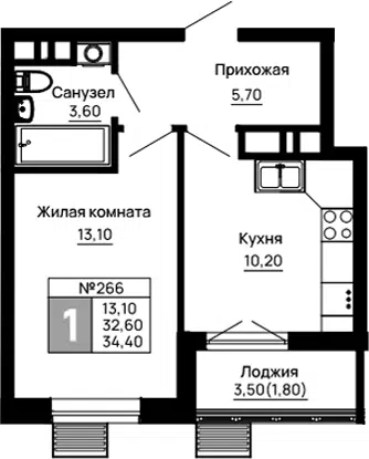 Планировка 1-к.кв