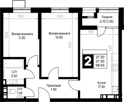 Планировка 2-к.кв