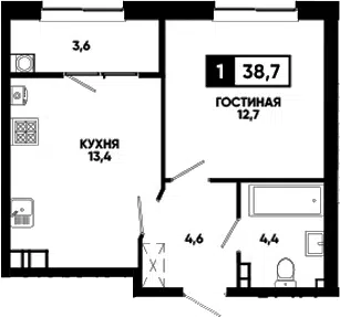 Планировка 1-к.кв