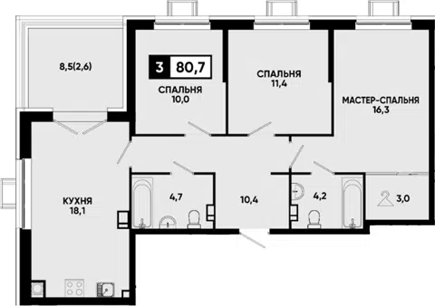 Планировка: 3-к.кв