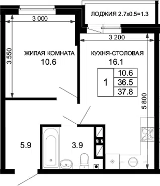 Планировка 1-к.кв