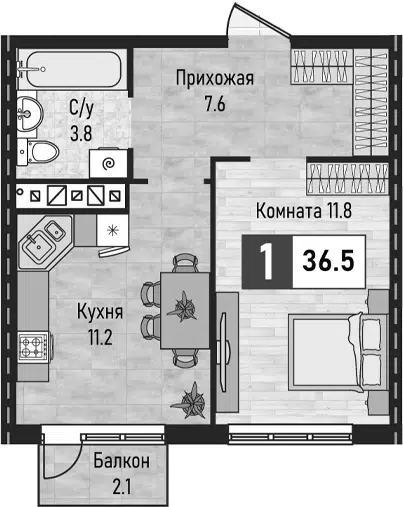 Планировка 1-к.кв