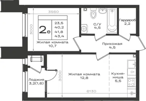 Планировка 2Е-к.кв