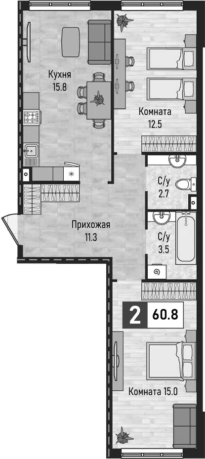 Планировка 2-к.кв