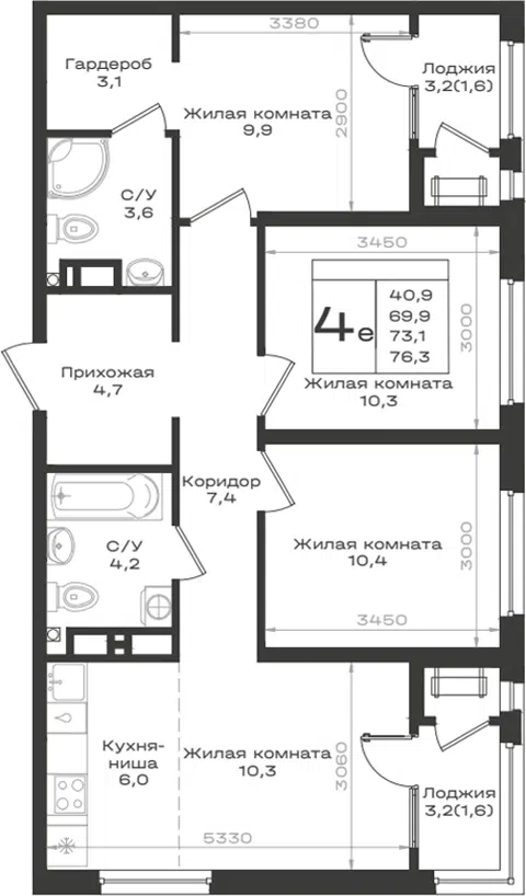 Планировка 4Е-к.кв