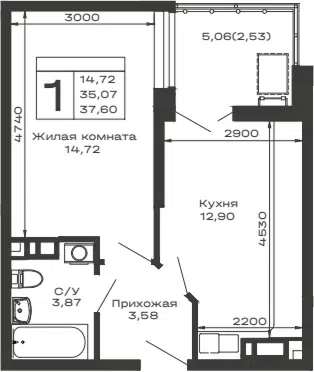 Планировка 1-к.кв