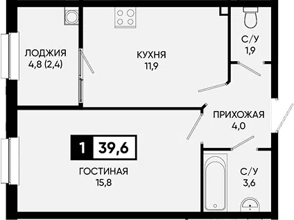 Планировка 1-к.кв