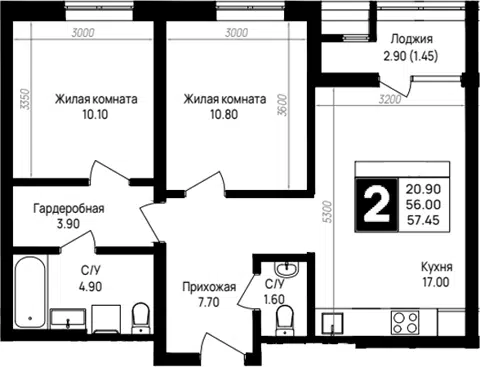 Планировка 2-к.кв