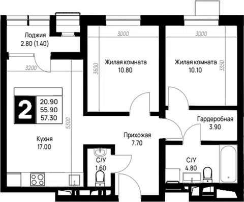 Планировка 2-к.кв