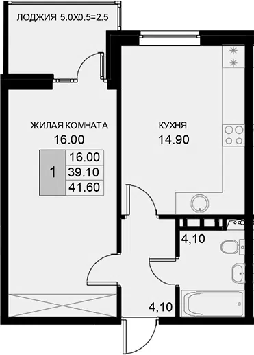 Планировка 1-к.кв