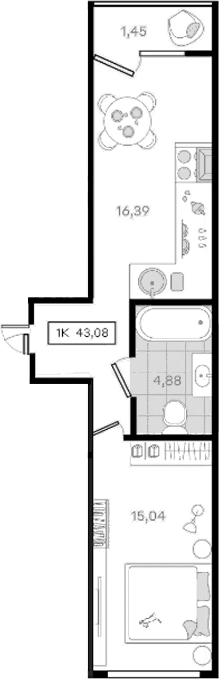 Планировка 1-к.кв