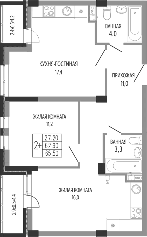Планировка 3Е-к.кв