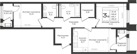 Планировка 3Е-к.кв