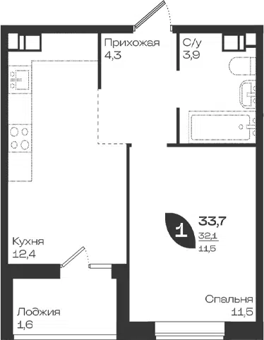Планировка: 1-к.кв