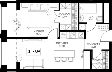 Планировка 2Е-к.кв