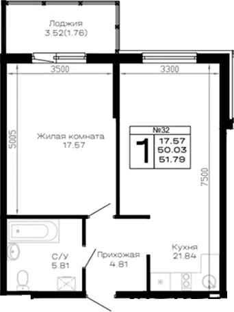 Планировка 1-к.кв