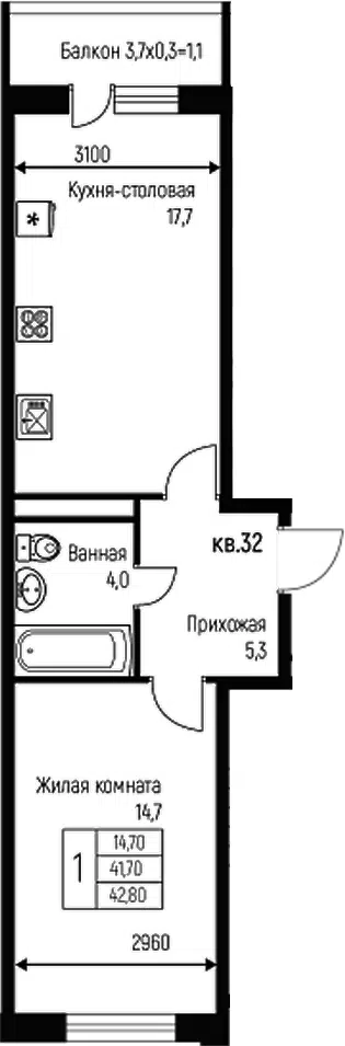 Планировка 2Е-к.кв