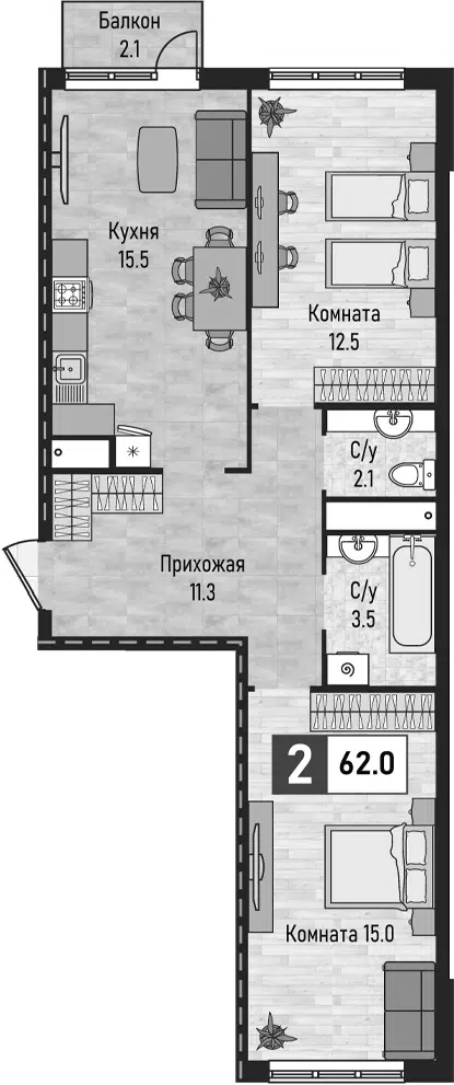 Планировка 2-к.кв