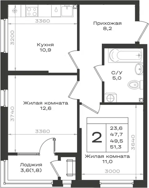 Планировка 2-к.кв