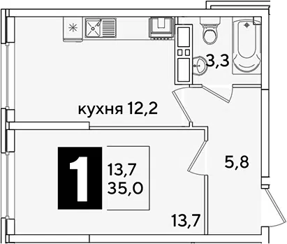 Планировка 1-к.кв