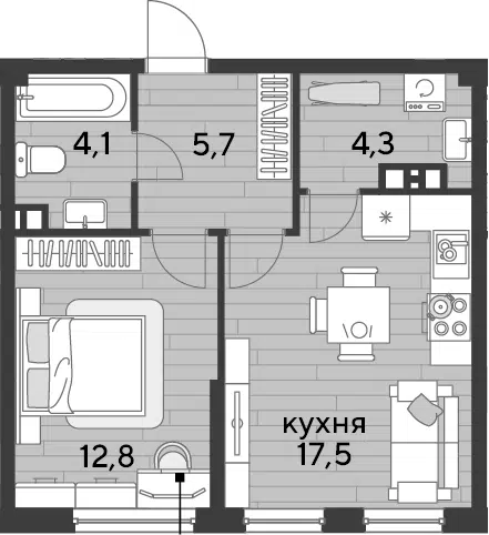 Планировка 1-к.кв