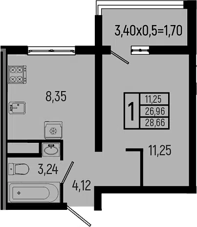 Планировка 1-к.кв