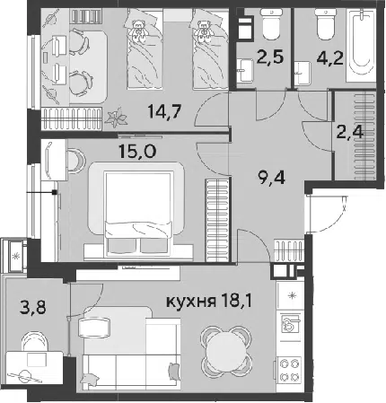 Планировка 3Е-к.кв