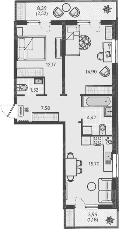 Планировка 3Е-к.кв