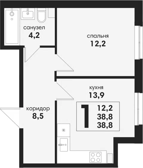 Планировка 1-к.кв